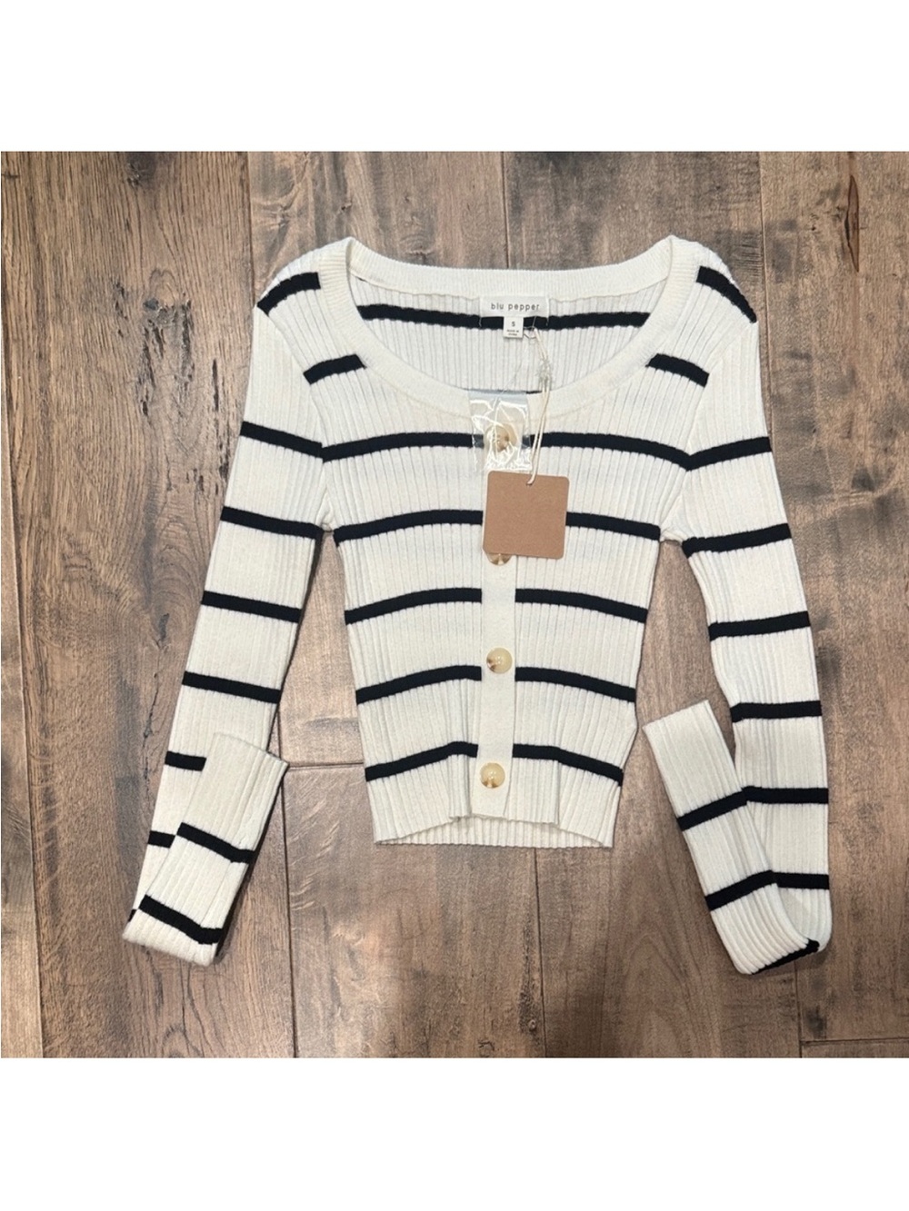 NWT Blu Pepper Ivory and Black Striped Cardigan
